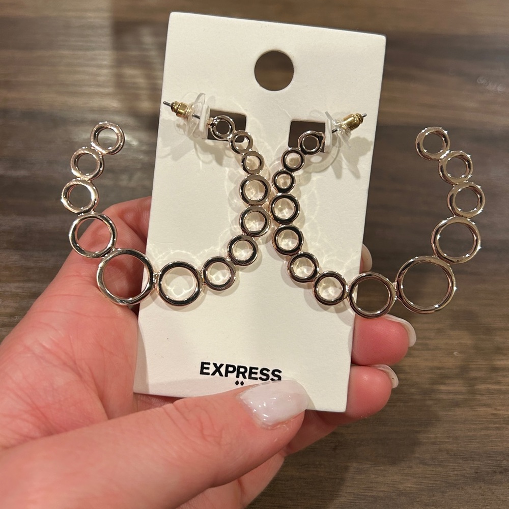 Express Gold Tone Bubble Chain Hoop Earrings New
